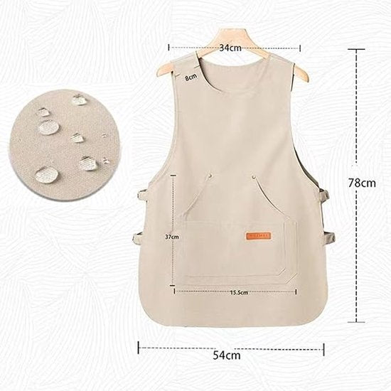 Apron - Vest-style apron - Baking and kitchen wear - Waterproof - Stain resistant - Unisex - Khaki V1188-ZXY-131-826