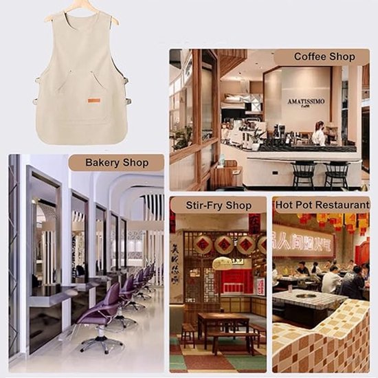 Apron - Vest-style apron - Baking and kitchen wear - Waterproof - Stain resistant - Unisex - Khaki V1188-ZXY-131-826