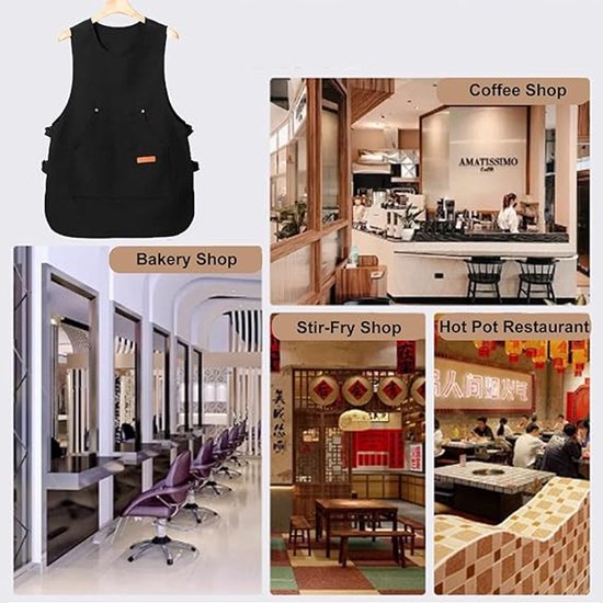 Apron - Vest-style apron - Baking and kitchen tools - Waterproof - Stain-resistant - Unisex - Black V1188-ZXY-131-827