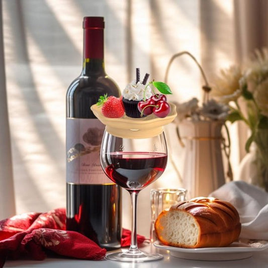 Wine Glass and Snack Tray - 4 Pieces - Draining Silicone Wine Glass and Snack Tray - Non-Slip Lid Coaster - V1188-ZXY-131-828