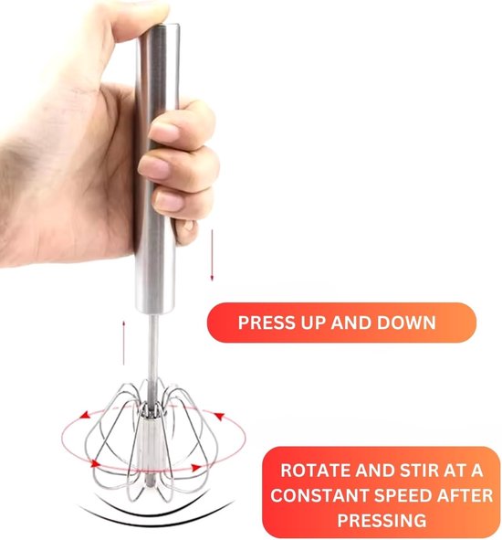 Egg Beater - Stainless Steel Egg Beater - Rotary Push Mixer (Semi-Automatic) - Kitchen Utensils - Egg Beater V1188-ZXY-131-837