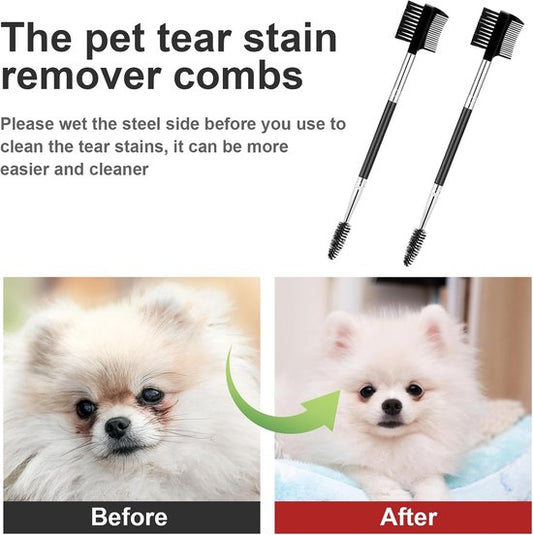 Pet Grooming Comb - 2-Piece Set - Tear Stain Removal Comb for Dogs - Double-Sided Eye Brush for Dogs - Pet V1188-ZXY-131-839