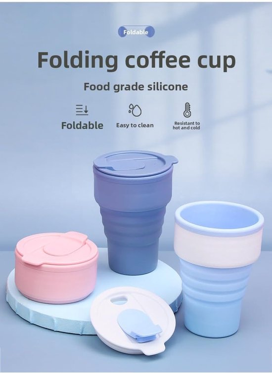 Collapsible Silicone Camping Cup - 385ml - Travel and Drinking Cup with Lid, Dishwasher Safe - Ideal for V1188-ZXY-131-865