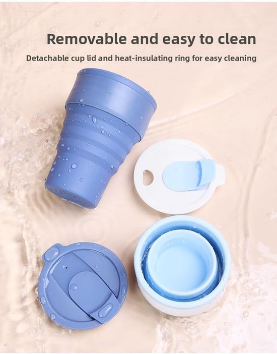 Collapsible Silicone Camping Cup - 385ml - Travel and Drinking Cup with Lid, Dishwasher Safe - Ideal for V1188-ZXY-131-865