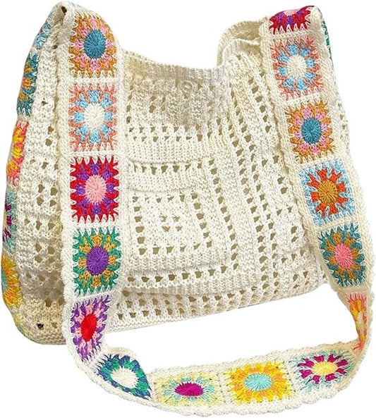 Women's shoulder bag - Embroidered bag - Handmade crocheted fabric bag - Colorful patterns - Perfect for V1188-ZXY-131-867