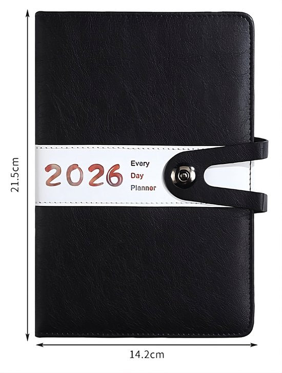 Agenda 2026 Adults - Planner - Journal - Organizer - Business - Texture - PU Material - A5 Format - Black V1188-ZXY-131-874