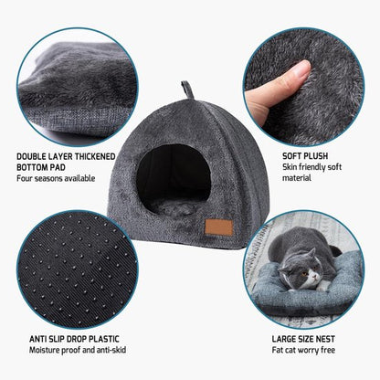 Tents Pet Bed - With Removable & Washable Cushion - Warm & Soft Fleece Fabric - For Cats & Small Dogs V1188-ZXY-131-889