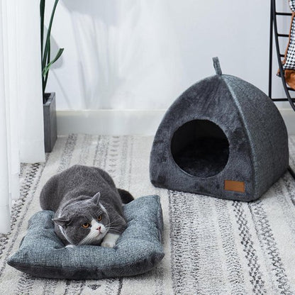 Tents Pet Bed - With Removable & Washable Cushion - Warm & Soft Fleece Fabric - For Cats & Small Dogs V1188-ZXY-131-889