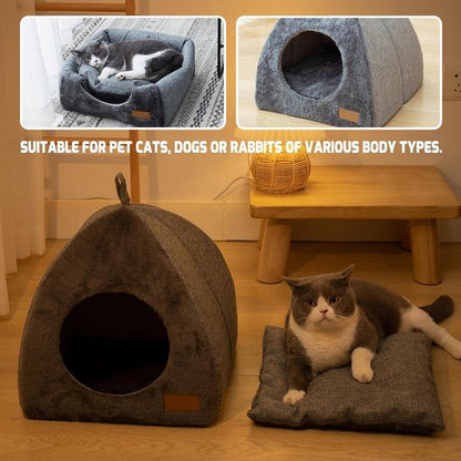 Tents Pet Bed - With Removable & Washable Cushion - Warm & Soft Fleece Fabric - For Cats & Small Dogs V1188-ZXY-131-889