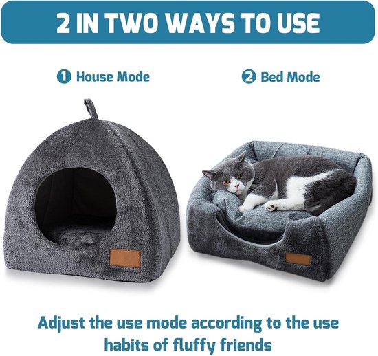 Tents Pet Bed - With Removable & Washable Cushion - Warm & Soft Fleece Fabric - For Cats & Small Dogs V1188-ZXY-131-889