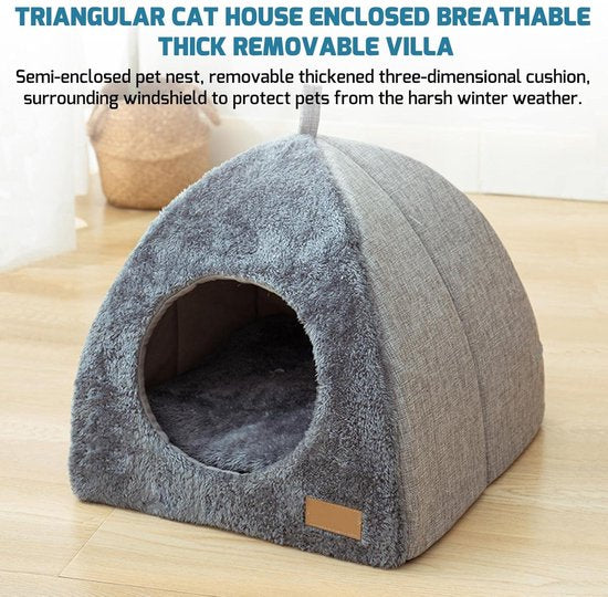 Tents Pet Bed - With Removable & Washable Cushion - Warm & Soft Fleece Fabric - For Cats & Small Dogs V1188-ZXY-131-889