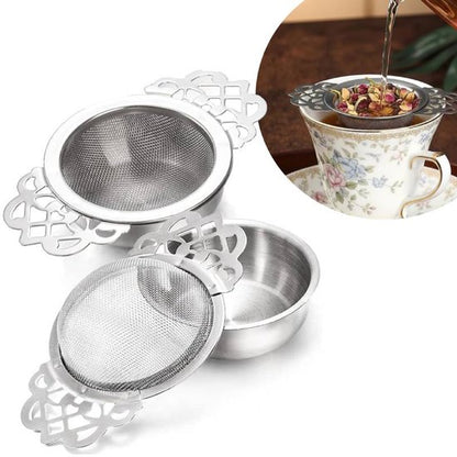Tea Strainer - 2-piece set - Stainless steel tea infuser - Tea steeper with handle and drip cup - 6.5 cm - V1188-ZXY-131-936