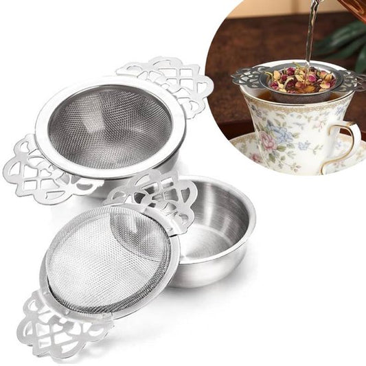 Tea Strainer - 2-piece set - Stainless steel tea infuser - Tea steeper with handle and drip cup - 6.5 cm - V1188-ZXY-131-936