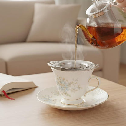 Tea Strainer - 2-piece set - Stainless steel tea infuser - Tea steeper with handle and drip cup - 6.5 cm - V1188-ZXY-131-936