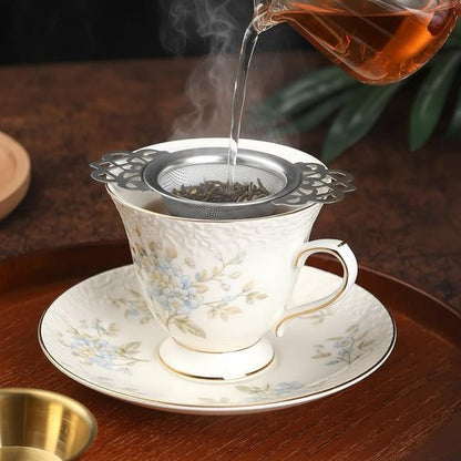 Tea Strainer - 2-piece set - Stainless steel tea infuser - Tea steeper with handle and drip cup - 6.5 cm - V1188-ZXY-131-936