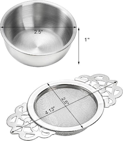 Tea Strainer - 2-piece set - Stainless steel tea infuser - Tea steeper with handle and drip cup - 6.5 cm - V1188-ZXY-131-936