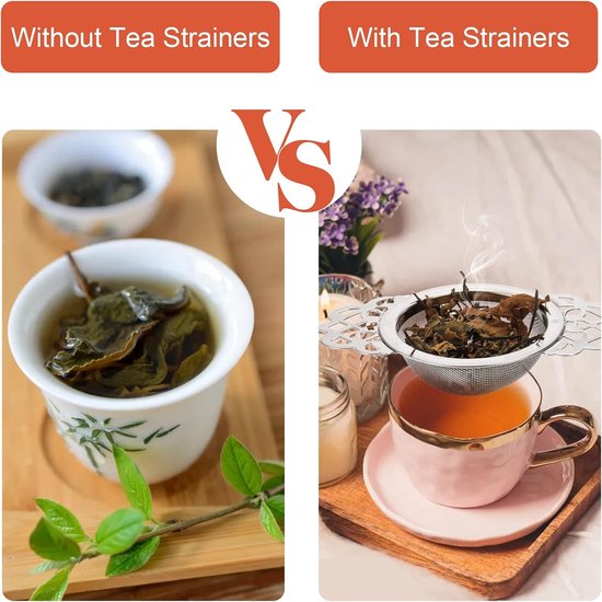 Tea Strainer - 2-piece set - Stainless steel tea infuser - Tea steeper with handle and drip cup - 6.5 cm - V1188-ZXY-131-936