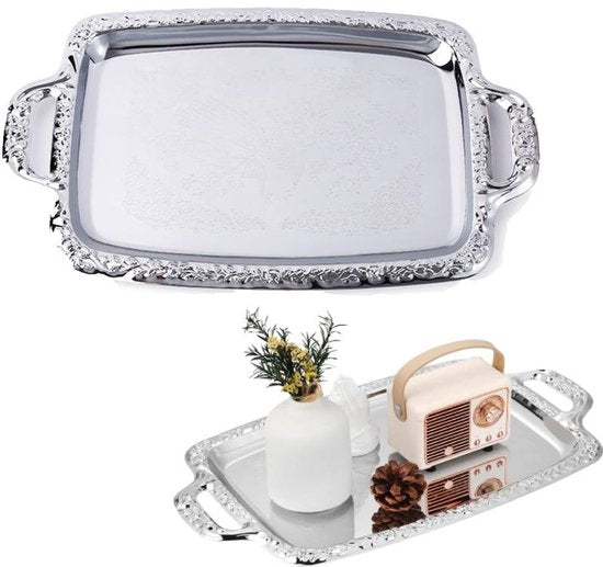 Tray - Stainless steel tray - Snack and fruit bowl for the desk - Rectangular storage tray - Suitable for V1188-ZXY-131-939