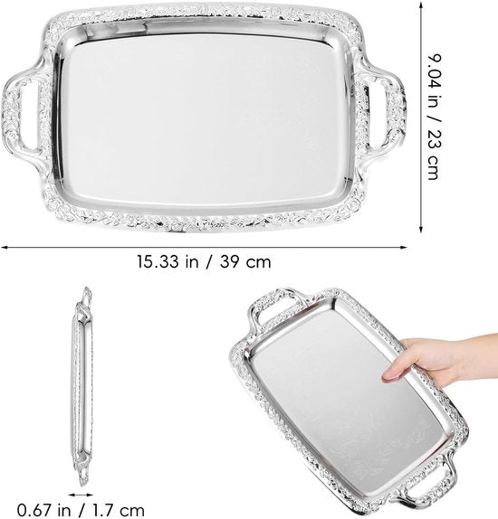 Tray - Stainless steel tray - Snack and fruit bowl for the desk - Rectangular storage tray - Suitable for V1188-ZXY-131-939