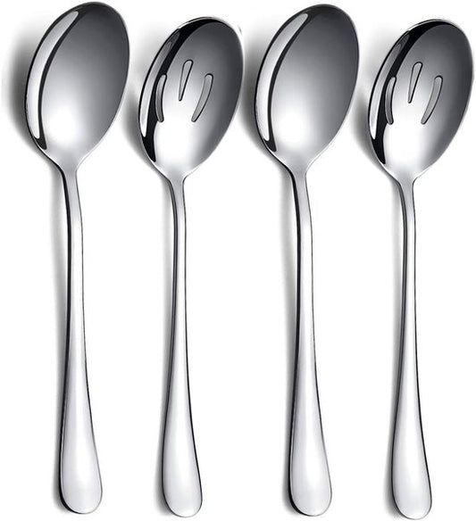 Spoons - 4-piece set - Stainless steel salad spoons - Includes 2 serving spoons and 2 skimmers - Suitable for V1188-ZXY-131-943