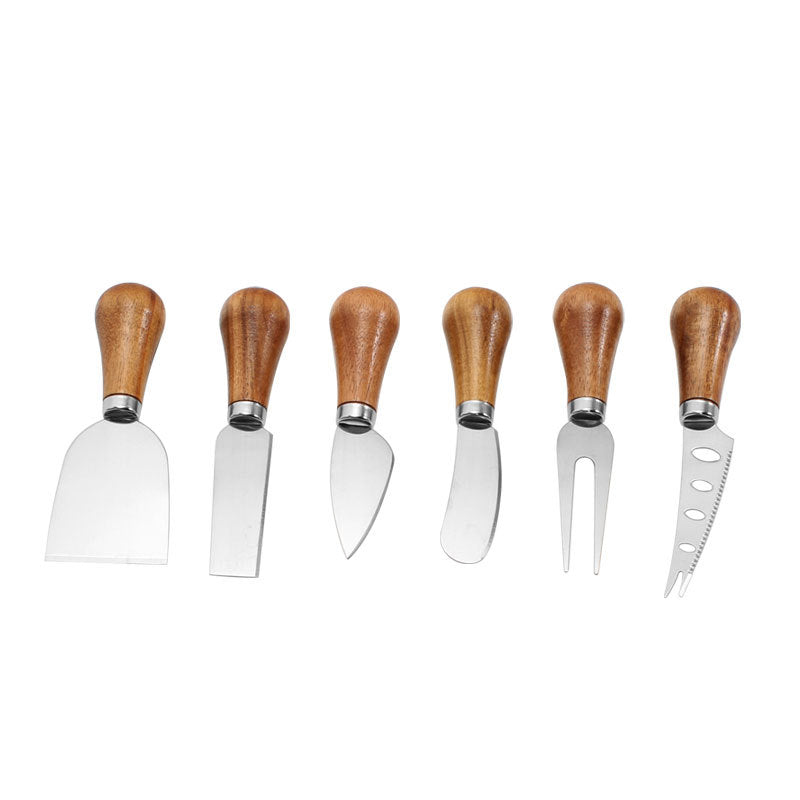 Cheese Knives Set - Portable for Picnic, 4.9 Inches with Wooden Handle, Silver, Set of 6 V1189-HB001CHJA00054