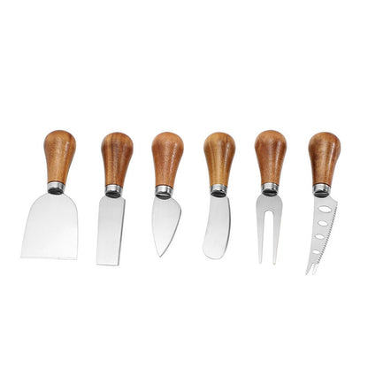 Cheese Knives Set - Portable for Picnic, 4.9 Inches with Wooden Handle, Silver, Set of 6 V1189-HB001CHJA00054