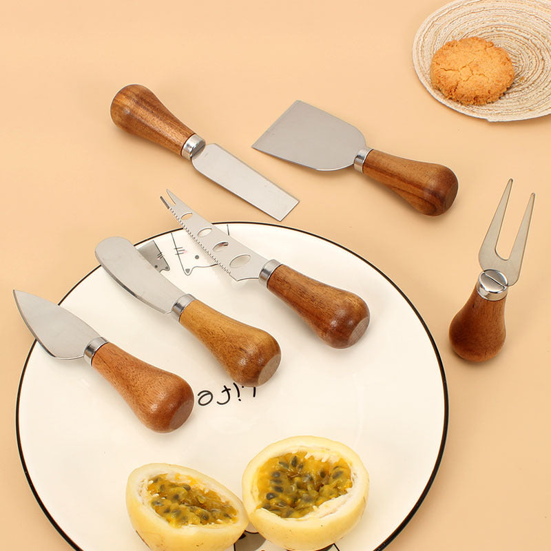 Cheese Knives Set - Portable for Picnic, 4.9 Inches with Wooden Handle, Silver, Set of 6 V1189-HB001CHJA00054