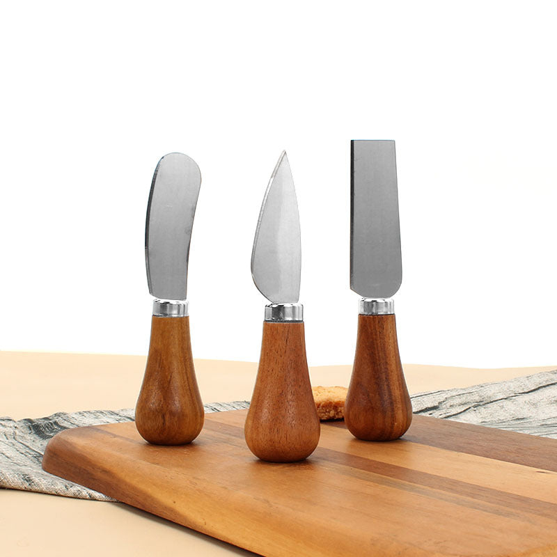 Cheese Knives Set - Portable for Picnic, 4.9 Inches with Wooden Handle, Silver, Set of 6 V1189-HB001CHJA00054