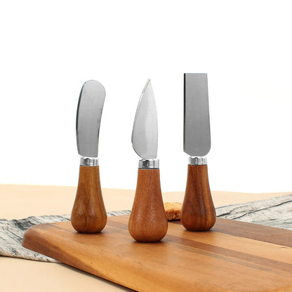 Cheese Knives Set - Portable for Picnic, 4.9 Inches with Wooden Handle, Silver, Set of 6 V1189-HB001CHJA00054