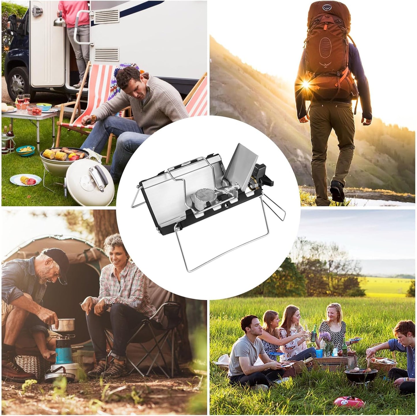 Camping stove - Portable and foldable - Camping cooking - 2600W - Three-sided windproof - Heat-resistant V1189-HB001CHJA00164