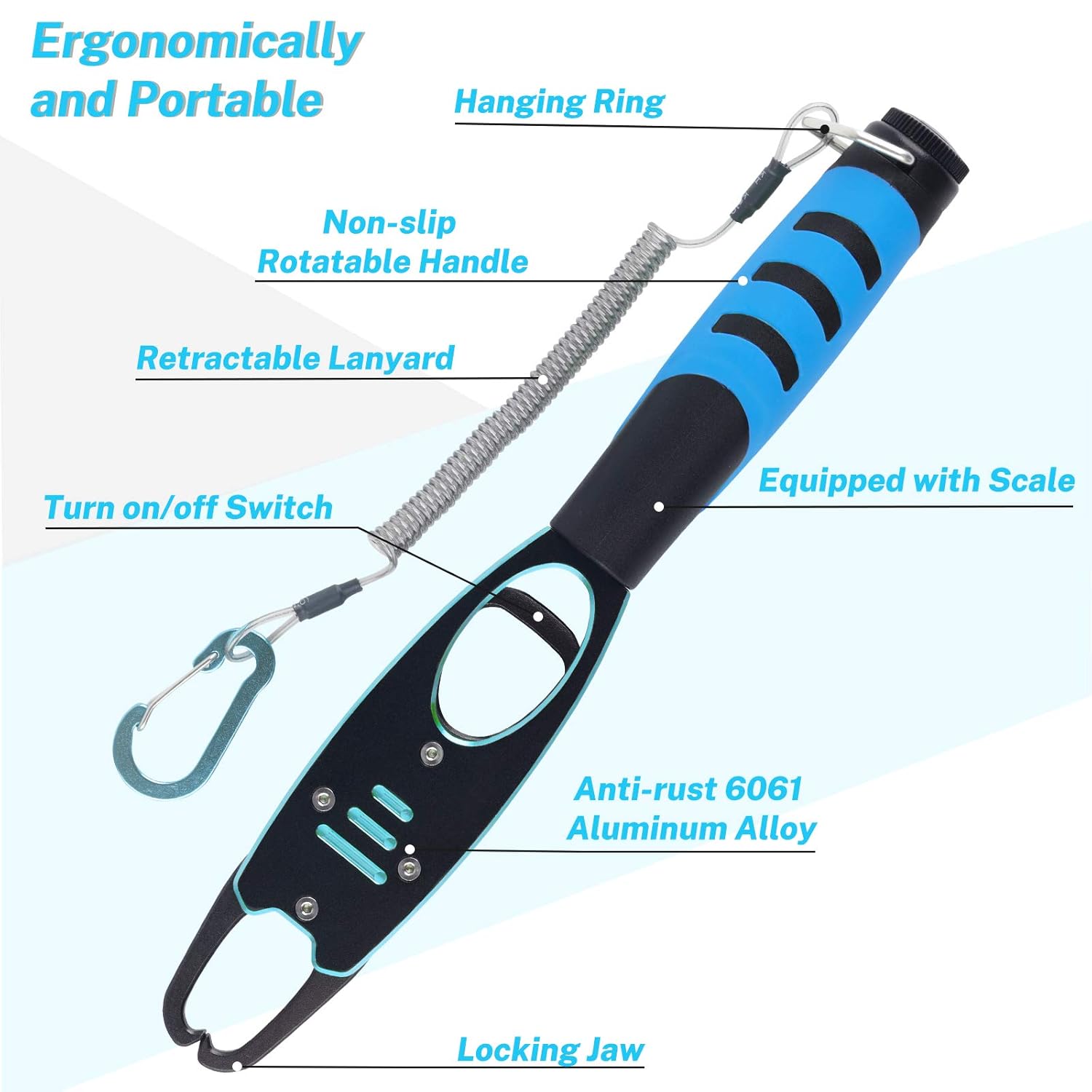 Fish Grabber with Scale - Non-Slip Handle - One-Handed Use - 360 degrees Rotatable - Includes Wrist Strap V1189-HB001CHJA00165