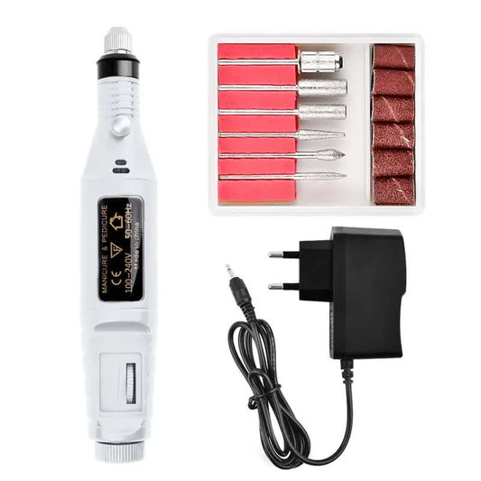 Professional Mini Electric Nail Drill - Nail File Set with 6 Attachments 1 Piece White V1189-HB001CYTC00078