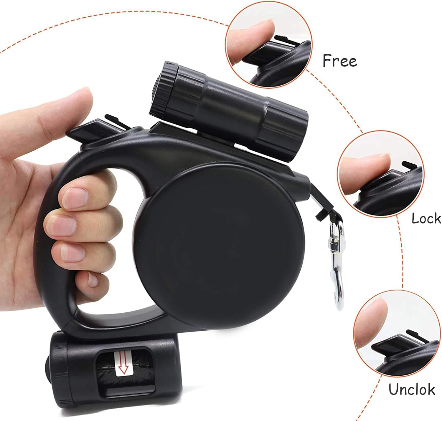 Retractable Dog Leash - Storage Box - 4.5 m - Illuminated - Black - 1 pc V1189-HB001CYTR00024
