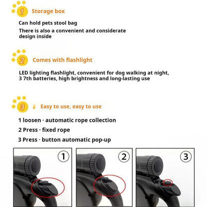 Retractable Dog Leash - Storage Box - 4.5 m - Illuminated - Black - 1 pc V1189-HB001CYTR00024