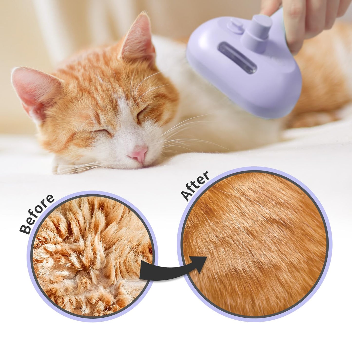 Self-Cleaning Brush - Antistatic - Pet - 3-in-1 - Purple - 1st V1189-HB001CYTR00025
