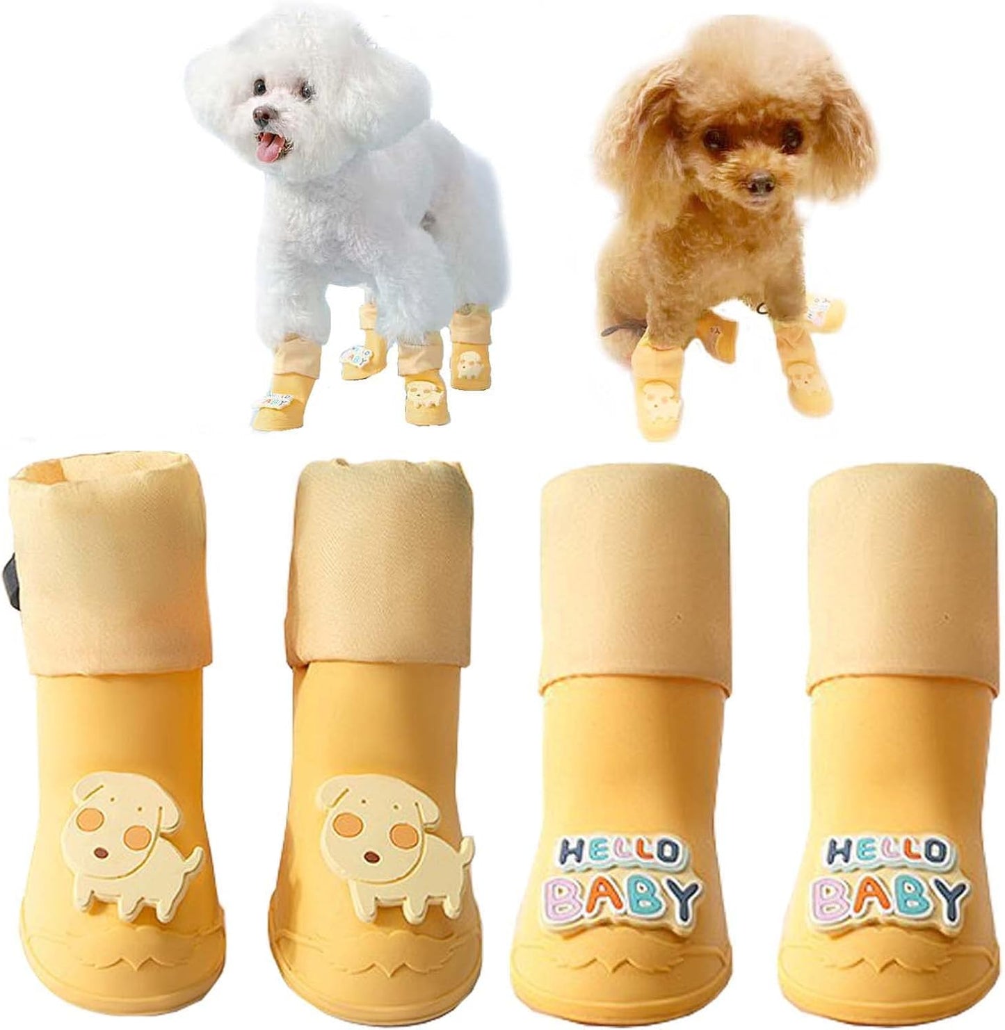 Dog Boots - Waterproof - Small and Medium Dogs - Yellow - Medium - 4 pcs V1189-HB001CYTR00031