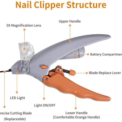 Pet Nail Clippers with LED Light - Cleaning - Orange - 1pc V1189-HB001CYTR00033