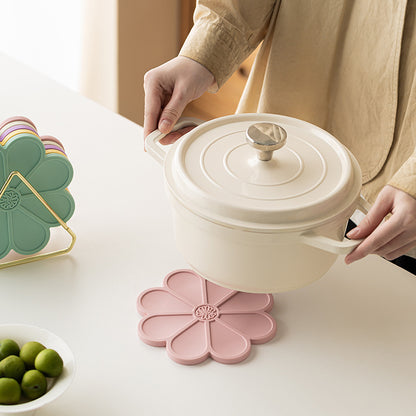 Silicone Mat - Heat Insulation & Anti-slip - Five Colors - Comes with Gold Stand - Flower Shape V1189-HB001HWG000003