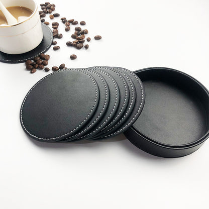 Coaster set - Leather coaster set with storage box - Black - 5 pieces V1189-HB001HWG000004