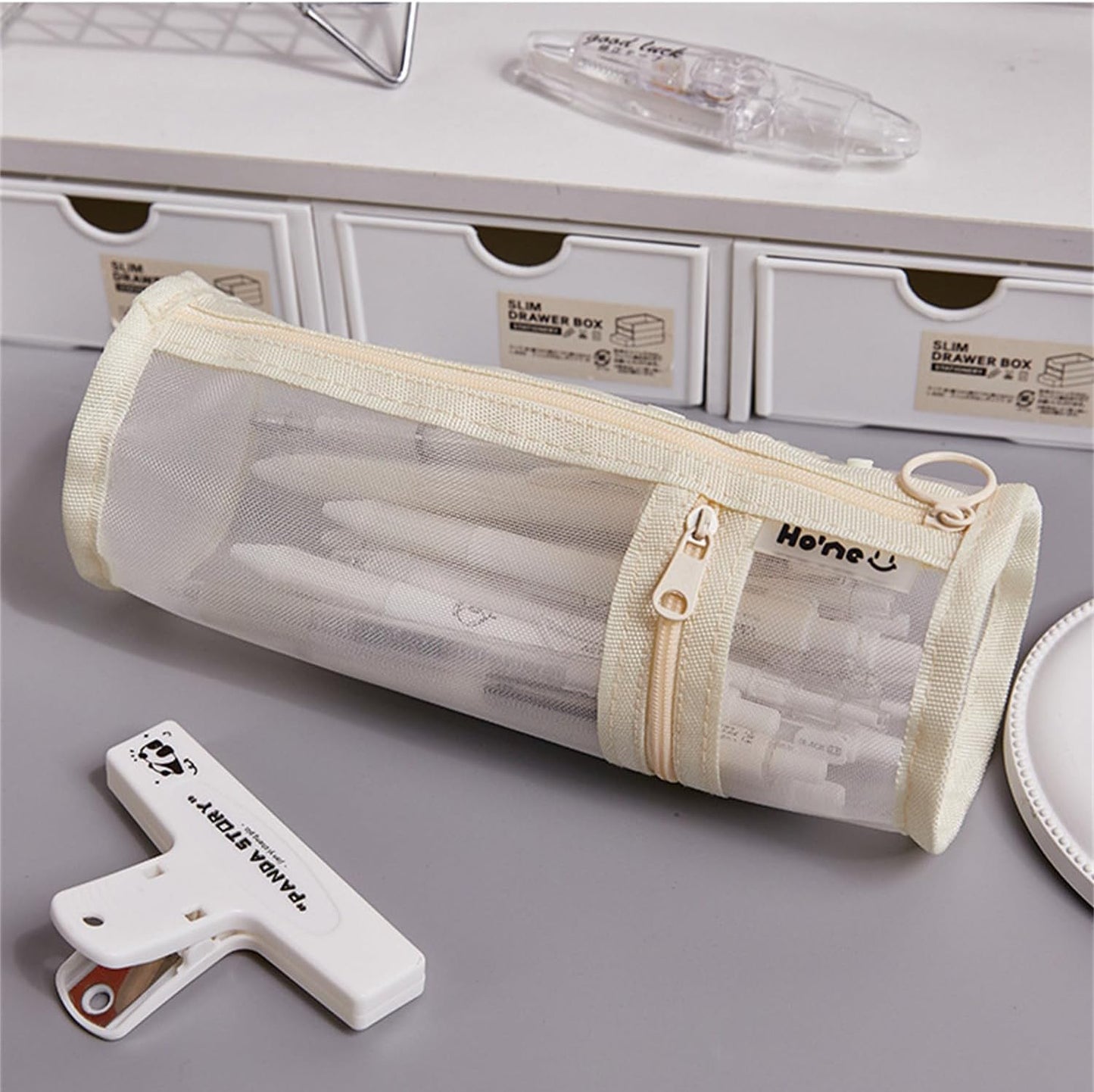 Pencil Case Pen Holder Transparent Large Capacity Off White 1 Piece V1189-HB001HWI000001