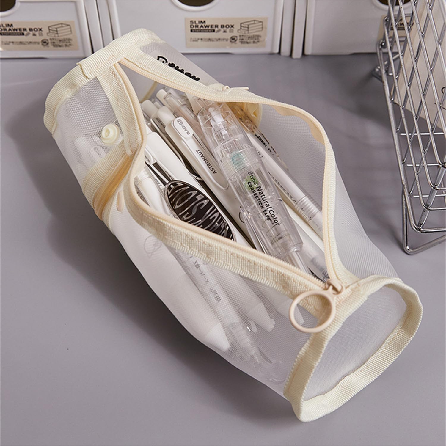 Pencil Case Pen Holder Transparent Large Capacity Off White 1 Piece V1189-HB001HWI000001