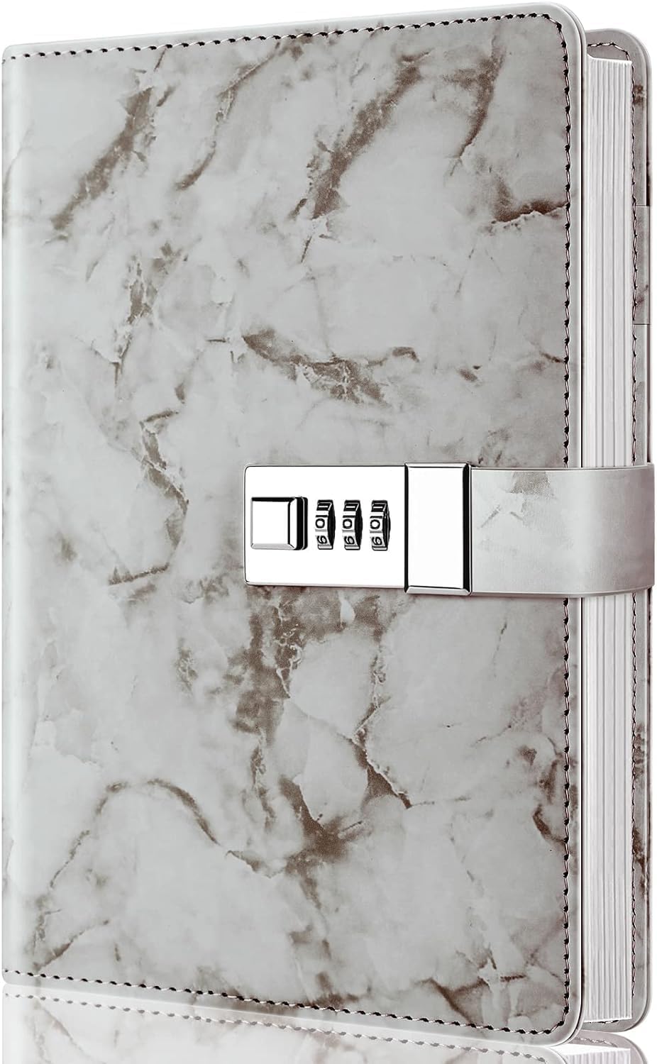 Diary with combination lock, waterproof leather, marble pattern, gray, 1 pack V1189-HB001HWI000009