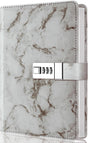 Diary with combination lock, waterproof leather, marble pattern, gray, 1 pack V1189-HB001HWI000009