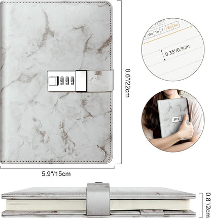 Diary with combination lock, waterproof leather, marble pattern, gray, 1 pack V1189-HB001HWI000009