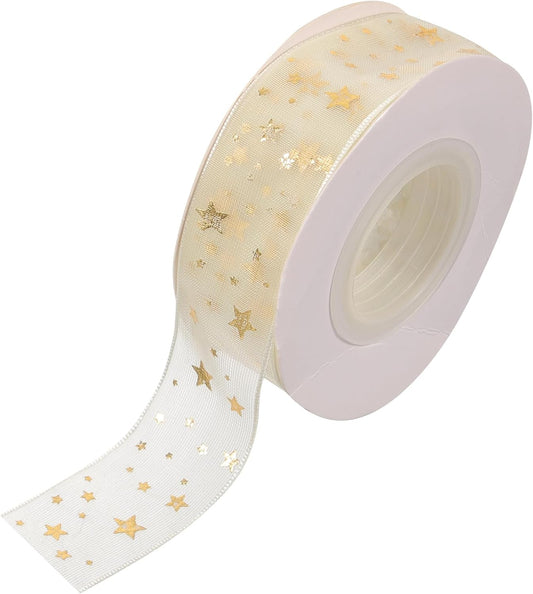 Gift ribbon - Mesh wrapping tape - Star pattern - 9 meters - 1 pack V1189-HB001HWI000013