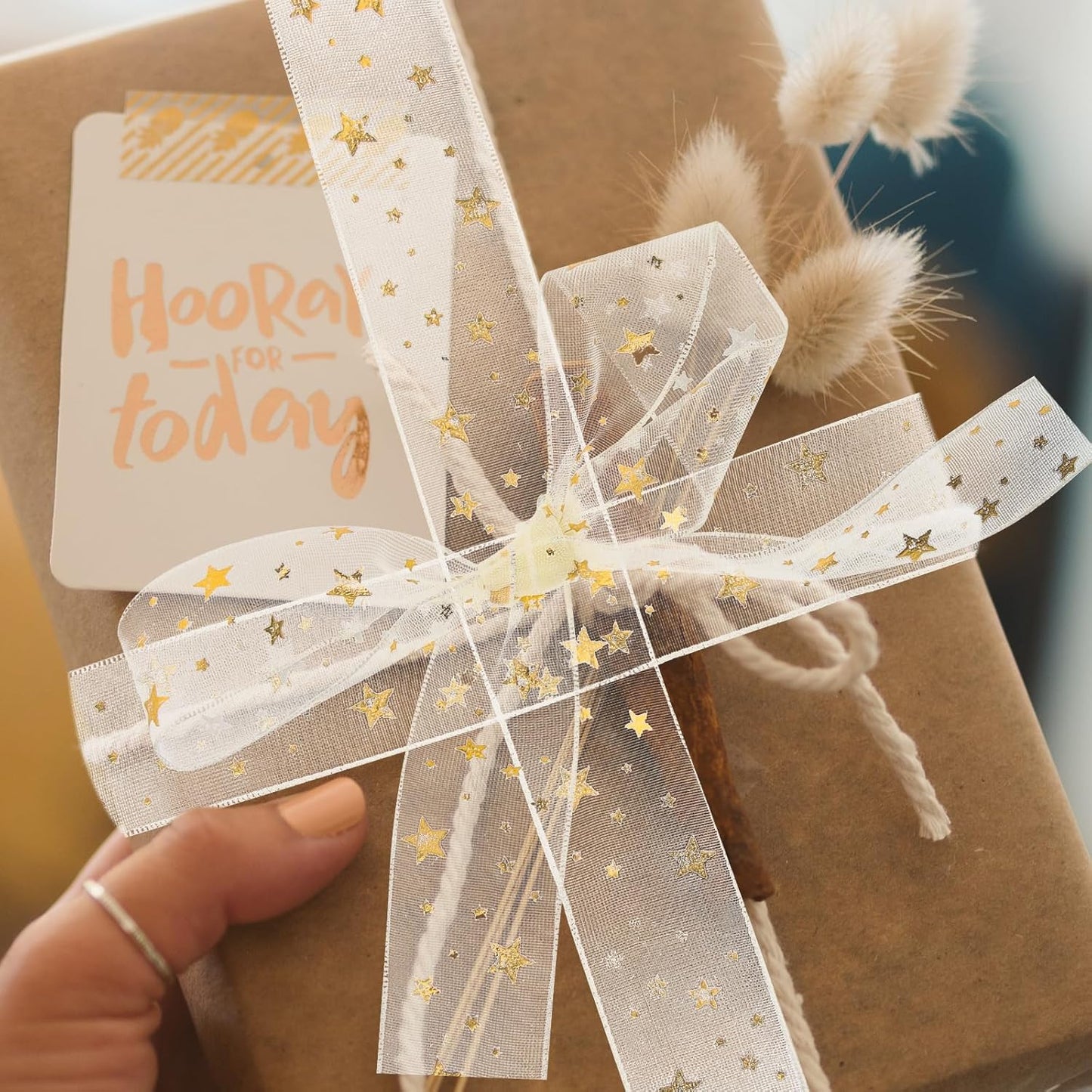 Gift ribbon - Mesh wrapping tape - Star pattern - 9 meters - 1 pack V1189-HB001HWI000013