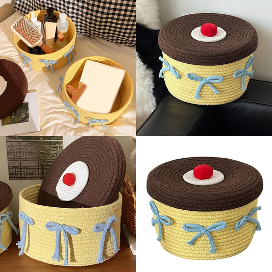 Storage Basket - Woven Cotton - Dustproof Desk Ornaments - 1 Pack V1189-HB001HWI000029