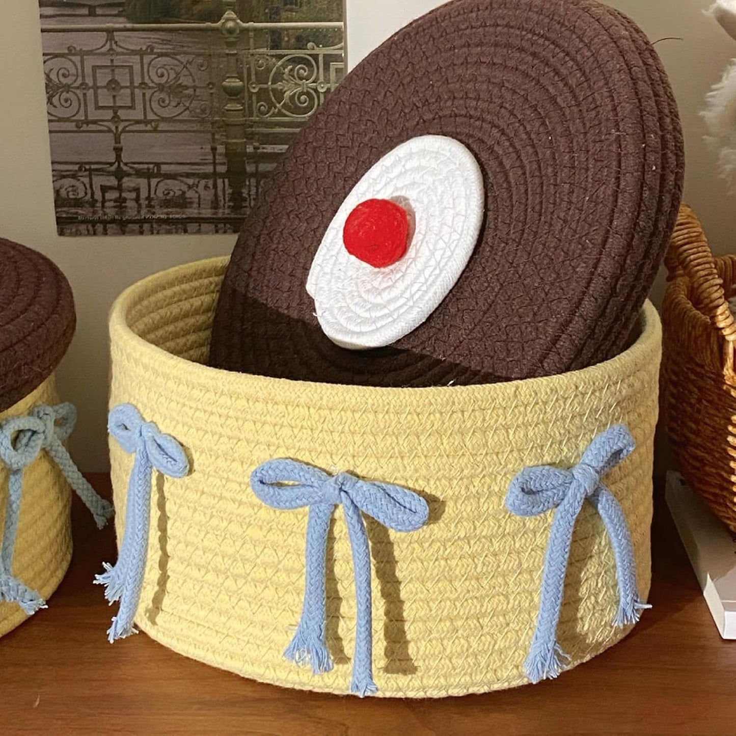 Storage Basket - Woven Cotton - Dustproof Desk Ornaments - 1 Pack V1189-HB001HWI000029