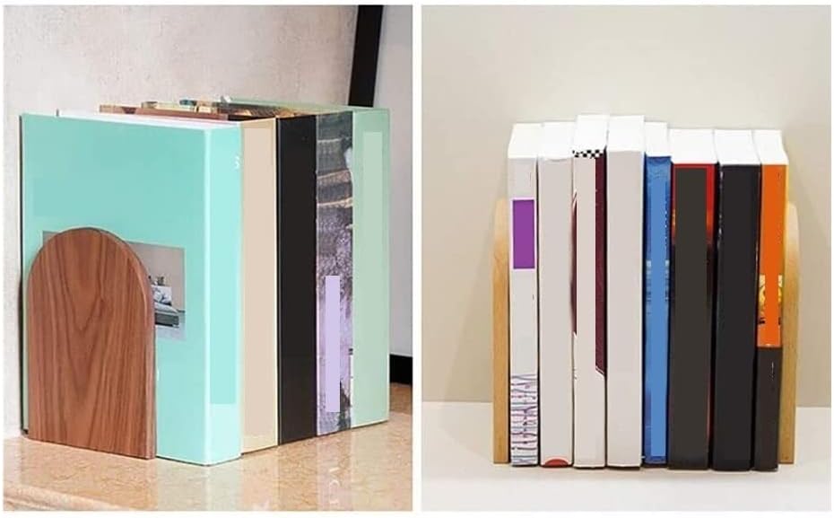 Bookends - Non-slip bookends - Heavy duty wooden bookends - Removable - 2-pack V1189-HB001HWI000034