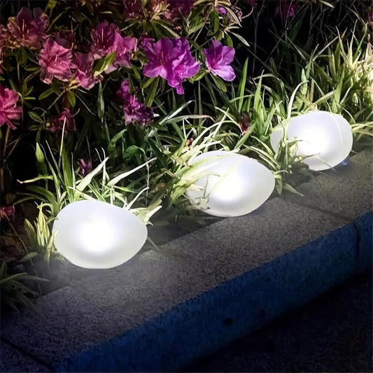 Solar Garden Light Outdoor Glow Cobblestone Shape Lamp Garden Decor Light - White & RGB Light Waterproof V1189-HB001HWR000065